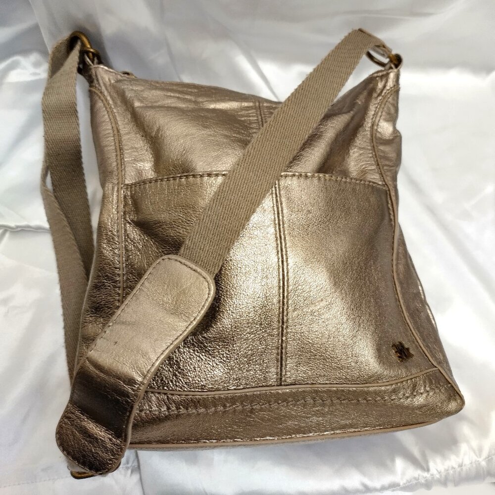 * The Sak Crossbody Silver Gold Metal Metallic Leather Large Adjustable Strap
